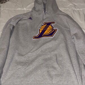 adidas Gray Los Angeles Lakers Crewneck Hoodie with Purple & Gold Logo